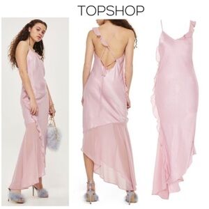 TOPSHOP Asymmetrical Frill Maxi Dress a strappy back and ruffled chiffon accents